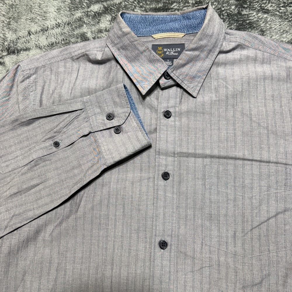 Wallin &‎ Bros Button Down Mens Large Grey Pinstripe Shirt